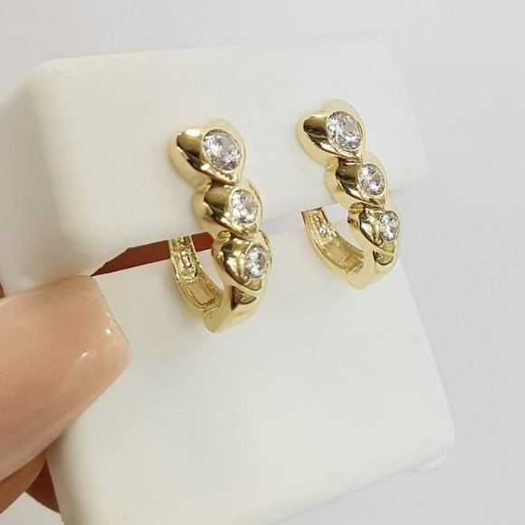Argollas de Oro Real 14K Latch Back Earrings for Womens CZ Stones 3.2g Aretes
